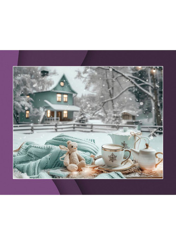 Вініловий фотофон зимова казка з будинком і іграшками, фон для фото біла дерев’яна підлога 100×150 см, №57513 PhotoVinyl (354712953)