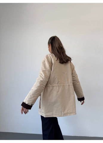 Бежева демісезонна жіноча куртка демісезонна подовженого крою MonCher