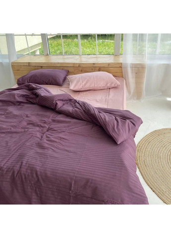 Постільна білизна з резинкою Пудра+Фіолетовий страйп сатин PREMIUM Евро розмір, наволочки 50/70 No Brand (363191472)
