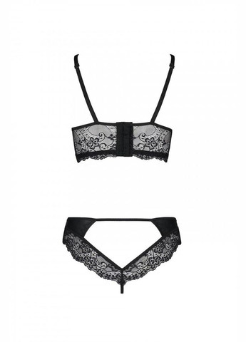 Чорний демісезонний комплект з еко-шкіри та мережива: бра і трусики loona set black Passion