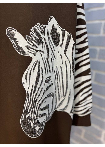 Коричневий лонгслів жіночий 6030 реглан подовжений туніка зебра каміння LSK (304291644)