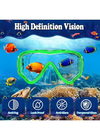 Дитячий набір для снорклінгу з трубкою, маска для підводного плавання, дайвінгу з захистом від запотівання, зелена No Brand (362346343)