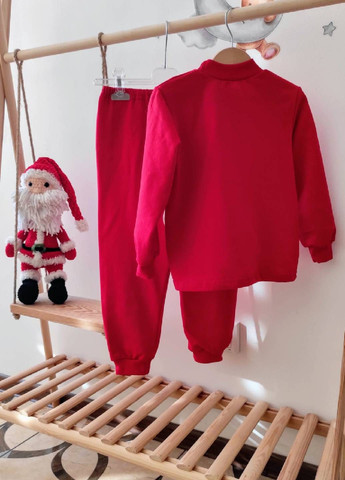 Красная всесезон пижама детская новогодняя, теплая, с начесом с микки маусом лонгслив + брюки No Brand