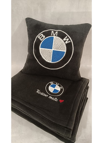 Автомобільна подушка і плед із вишивкою логотипу "BMW" Кохаю тебе No Brand (369717555)