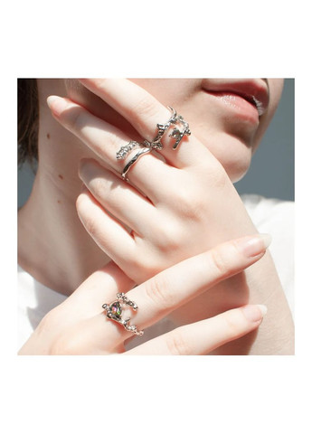 Каблучки набір трьох з кристаликами що переливаються колечка ельфійський альт ретро стиль унісекс сріблясті парні y2k химерні No Brand (361849859)