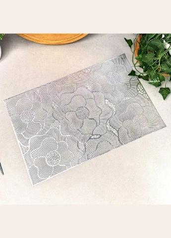 Силиконовый сервировочный коврик 45*30 см Цветы Серебро No Brand (332993962)