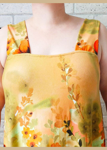 Літній сарафан для жінок великого розміру, легке плаття на широких бретелях батал, персиковий бамбук в квіти No Brand (330769705)