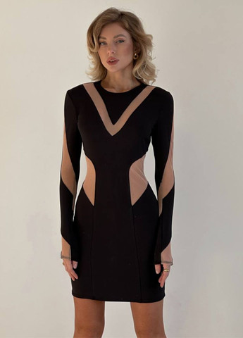 Чорна святковий, вечірня бандажна облягаюча сукня силуетна Tik-Tak колор блок