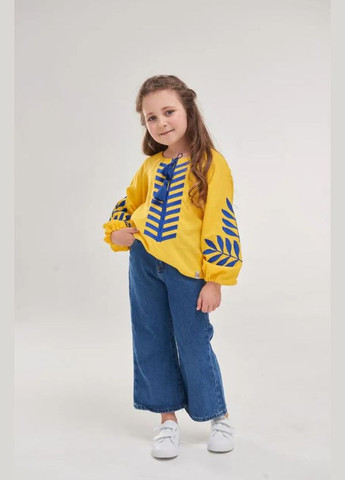 Жовта жовта вишиванка дівчача з папороттю MEREZHKA бавовна (345065608)