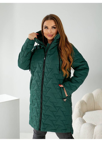 Зелена зимня зимова куртка-пальто на біопуху з капюшоном MonCher