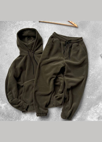 Оливковый (хаки) зимний мужской спортивный костюм на флисе No Brand