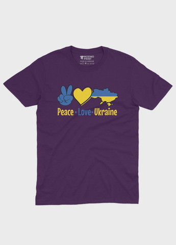 Фиолетовая мужская футболка с патриотическим принтом peace ove ukraine l (ts001-2-dby-005-1-040) Modno