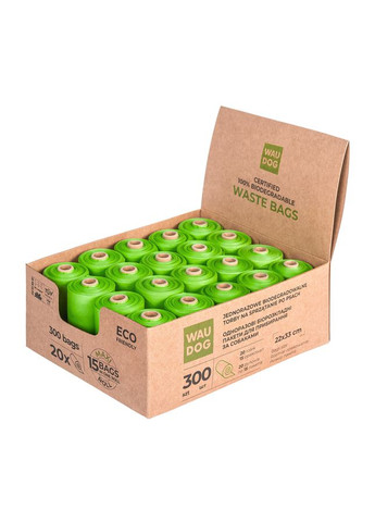 Біорозкладні пакети для прибирання за тваринами, МАКСІ, 22х33 см, уп. 20 рул (300 шт) WAUDOG (356103829)