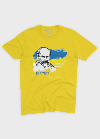 Жовта літня жіноча футболка odno з патріотичним принтом тарас шевченко m (ts001-4-sun-005-1-101-f) Modno
