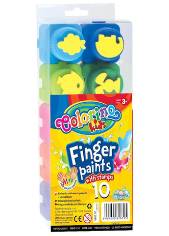Краски 10 цв. 20 мл для рисования пальчиками + штампы Colorino (289479509)