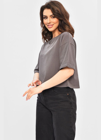 Футболка жіноча однотонна темно-сірого кольору Let's Shop - (332565092)