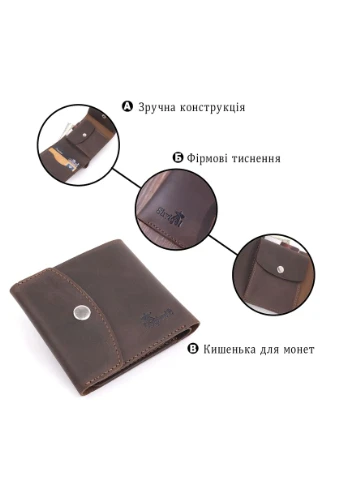 Винтажное кожаное портмоне Коричневый 10,7х9,5х1,5 см Shvigel (391295398)