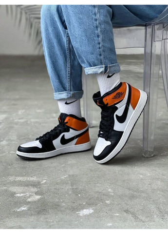Черные демисезонные кроссовки мужские nike air jordan 1 high orange black найк аир джордан No Brand
