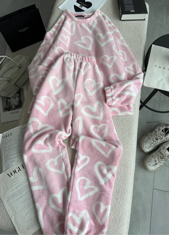 Рожева всесезон вишукана махрова піжама двійка з візерунком: кофта + штани кофта + брюки Allthings