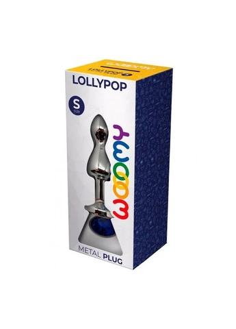 Анальная пробка в форме леденца Серебристого цвета с Синим камушком Lollypop Double Ball Metal Plug Blue размер S Wooomy (382842537)