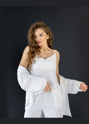 Жіночий костюм (Майка + Сорочка + Шорти + Штани) 0515 Жатка S-M білий АМА (292714214)