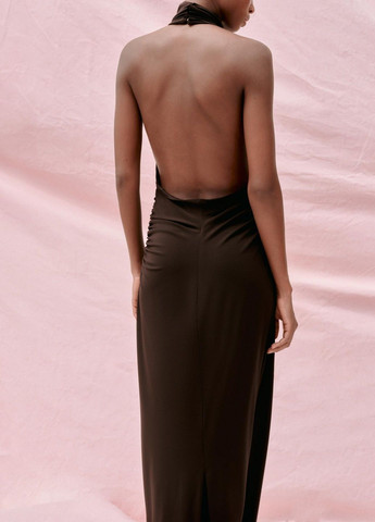 Темно-коричнева вечірня сукня Zara однотонна