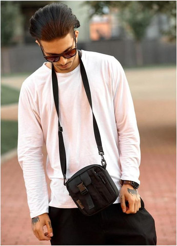 Сумка планшет через плече чоловіча для телефону та документів екошкіра маленька Чорний 36554 Sambag (361660269)