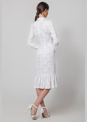 Білий святковий, коктейльна, вечірня сукня міді з шифону футляр Nai Lu-na by Anastasiia Ivanova з абстрактним візерунком
