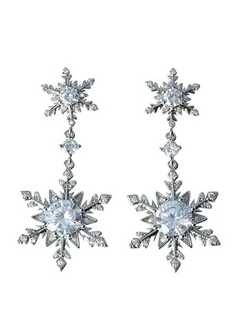 Сріблясті сережки новорічні сніжинки, 1716 No Brand (368887125)