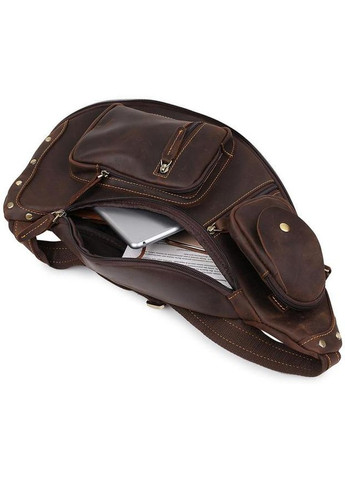 Сумка слінг чоловіча через плече на одну шлейку шкіряна велика Коричневий 35729 Vintage (336889619)