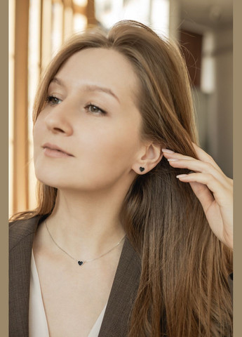 Кольє срібне маленьке Сердечко тонкому на ланцюжку з чорною емаллю No Brand (333705688)