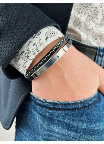 Браслет під гравіювання з медичної сталі на шкіряному ремішку 20.5см BH-004 No Brand (299486353)