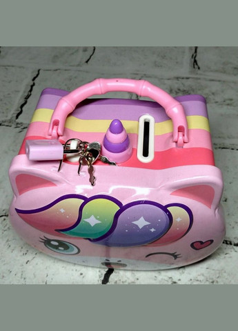 Скарбничка для грошей дитяча для дівчинки Єдиноріг металева із замочком 14х12х7 см Рожева No Brand (325428494)