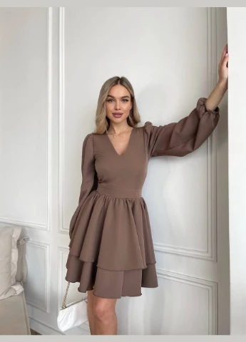 Кавова класична сукня міні з подвійною спідницею Fashion