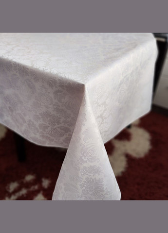 Однотонная тефлоновая жаккардовая скатерть на прямоугольный стол водоотталкивающая белая 120х120 Maystat (305391037)
