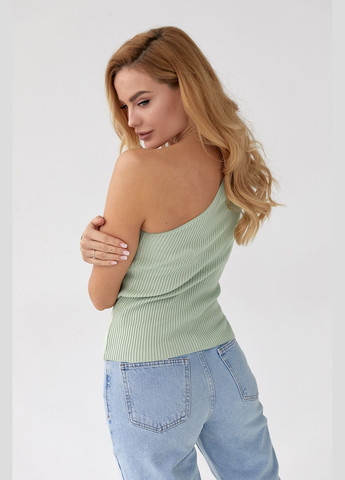 Топ в рубчик с рукавом на одно плечо - мятный Lurex (314901867)