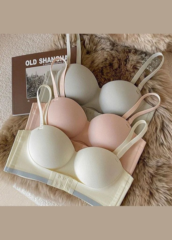 Світло-жовтий безшовний бюстгальтер жіночий з ефектом push up ліфчик оливкового кольору безшовний No Brand без кісточок нейлон