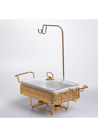 Мармитница настольная фарфоровая 3.5 литра мармит прямоугольный на подставке Белый с золотом YL-77 Yiwu (369446632)