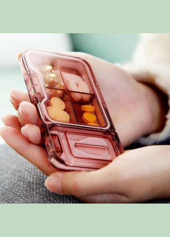 Плоская таблетница 2в1 с разделителем, органайзер для таблеток на 4 секции WoW, голубой More (299665066)