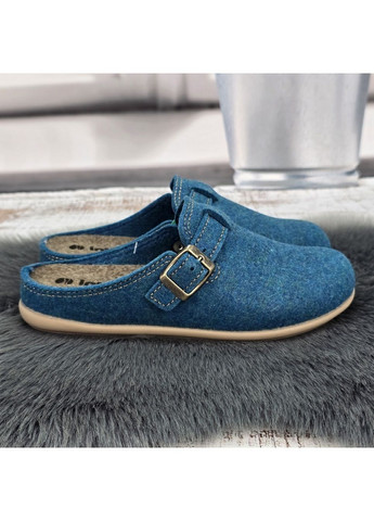 Тапочки жіночі світло-сині фетрові з ремінцем на поліуретановій підошві Inblu (366144520)