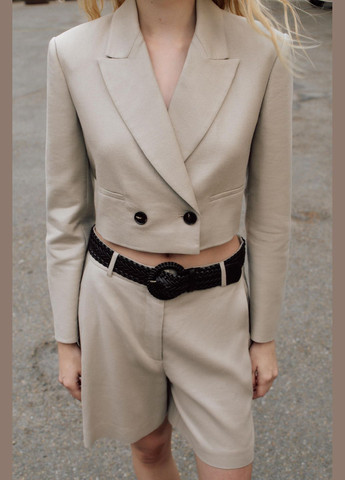 Песочный женский двобортный кроп жакет Zara - летний