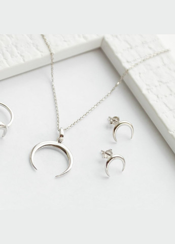 Комплект срібний Молодий місяць сережки пусети та кольє з половинкою місяця No Brand (362177166)