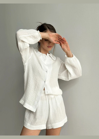 Белая всесезон женская муслиновая пижама (шорты и рубашка) стильная одежда для дома хлопковая пижама женская Twins
