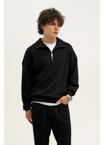 Чорний світшот на блискавці чоловічий оверсайз black Taboo clothing company (402862166)