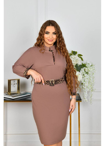 Темно-бежева повсякденний, кежуал жіноча сукня з леопардовим поясом силуетна No Brand леопардовий