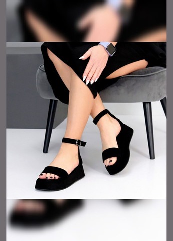 Жіночі чорні босоніжки на платформі з еко замші з закритою п’яткою De Li Mei De Li Босоніжки (339768370)