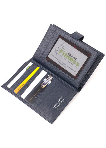 Вертикальне портмоне для документів чоловіче з хлястиком із натуральної шкіри 21190 Синій Karya (306882071)