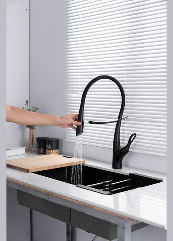 Чорний змішувач для кухні з гнучким виливом SWB-52 Nett (336938035)