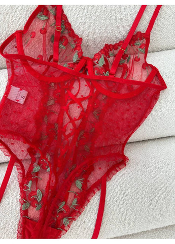 Боді червоне напівпрозоре з квітковою вишивкою та зав’язками Vital-Textile 722/23 (361853772)
