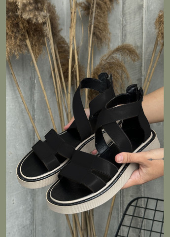 Черные трендовые летние кожаные сандалии InFashion на молнии